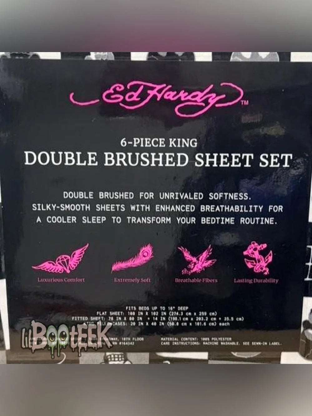 Ed Hardy 6 Piece KING Black & White Checkerboard Skull Sheet Set NEW VIRAL Y2K